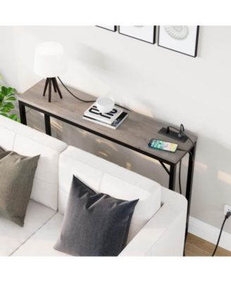 Console Table with Power Outlets & USB Ports, Narrow Sofa Table with Charging Station