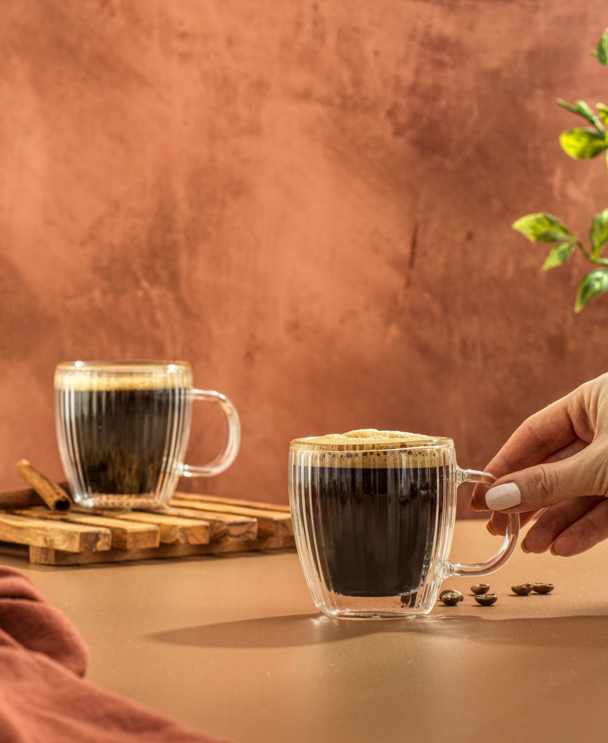 JOYJOLT FLUTED SAVOR DOUBLE WALL ESPRESSO GLASSES, SET OF 4 