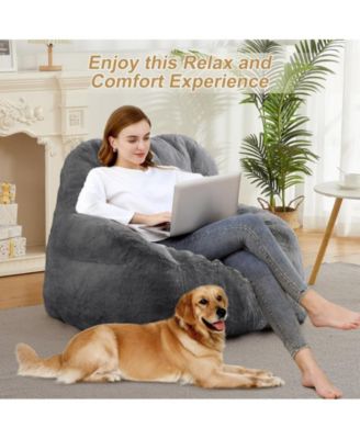Giant Bean Bag Chair, Faux Fur Stuffed Bean Bag Couch with Filler, Bean Bag Chair for Adults, Big Lazy Sofa Floor Sofa with Handle, Large Living Bean Bag
