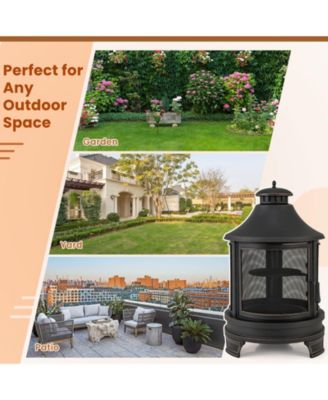 30 Inch Outdoor Fire Pit Chiminea with Grill for Garden BBQ