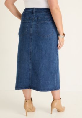 Women's June and Vie Front-Slit Denim Midi Skirt