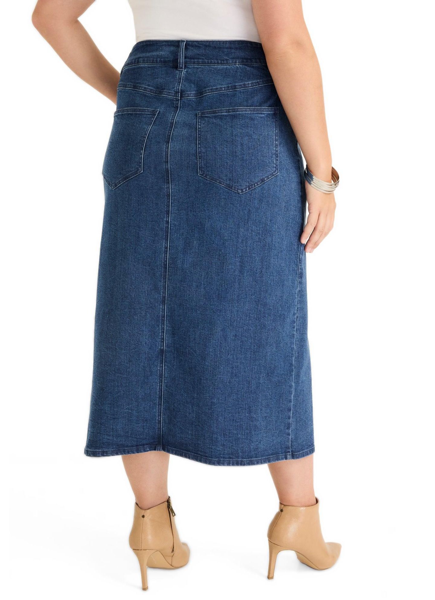 Женская юбка June & Vie Front-Slit Denim Midi, цвет: Средний синий — фото 2