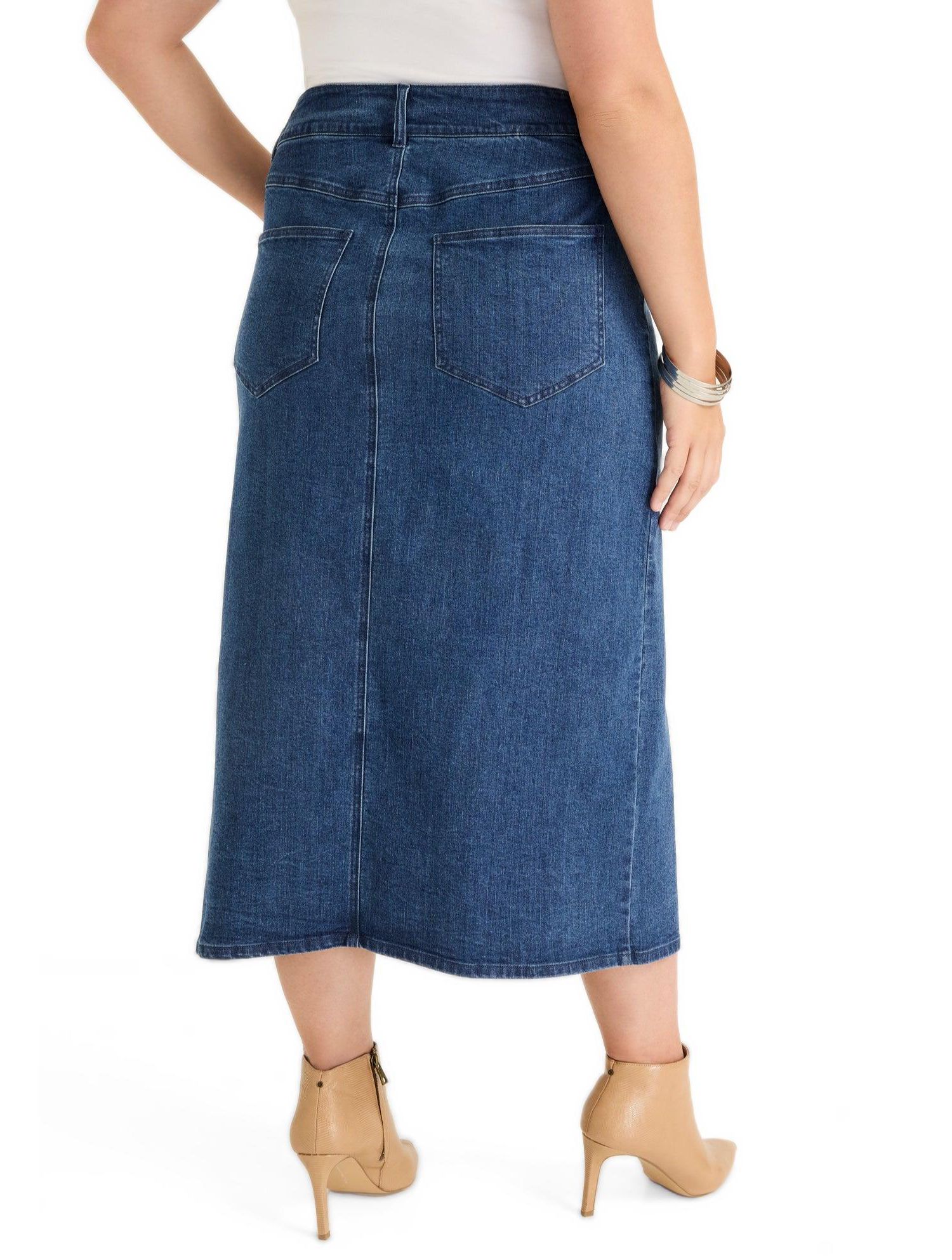 Women's June and Vie Front-Slit Denim Midi Skirt