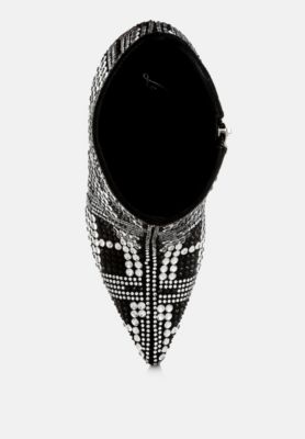 Womens Urbanite Rhinestones Studded Stiletto Heel Boots