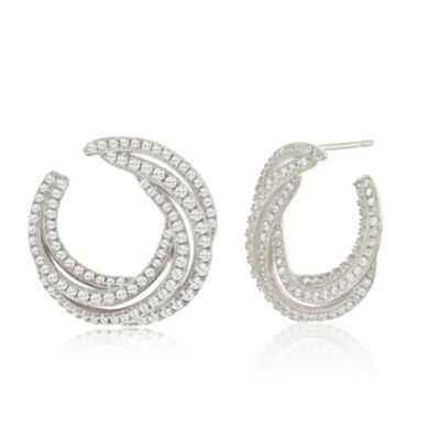 Suzy Levian Sterling Silver White Cubic Zirconia Open Circle Pave Earrings