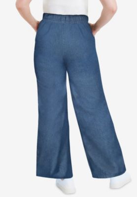 Women's June + Vie Drawstring Denim Wide-Leg Bottoms.