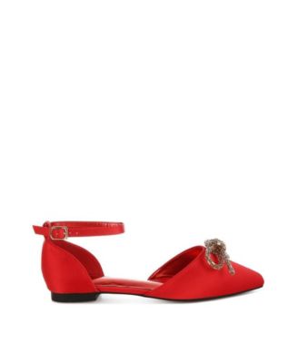 Simina Rhinestone Detail Bow Flat Sandals