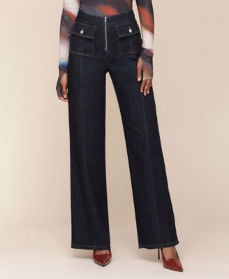 Avec Les Filles - Women's Zip-Front Wide-Leg Jeans