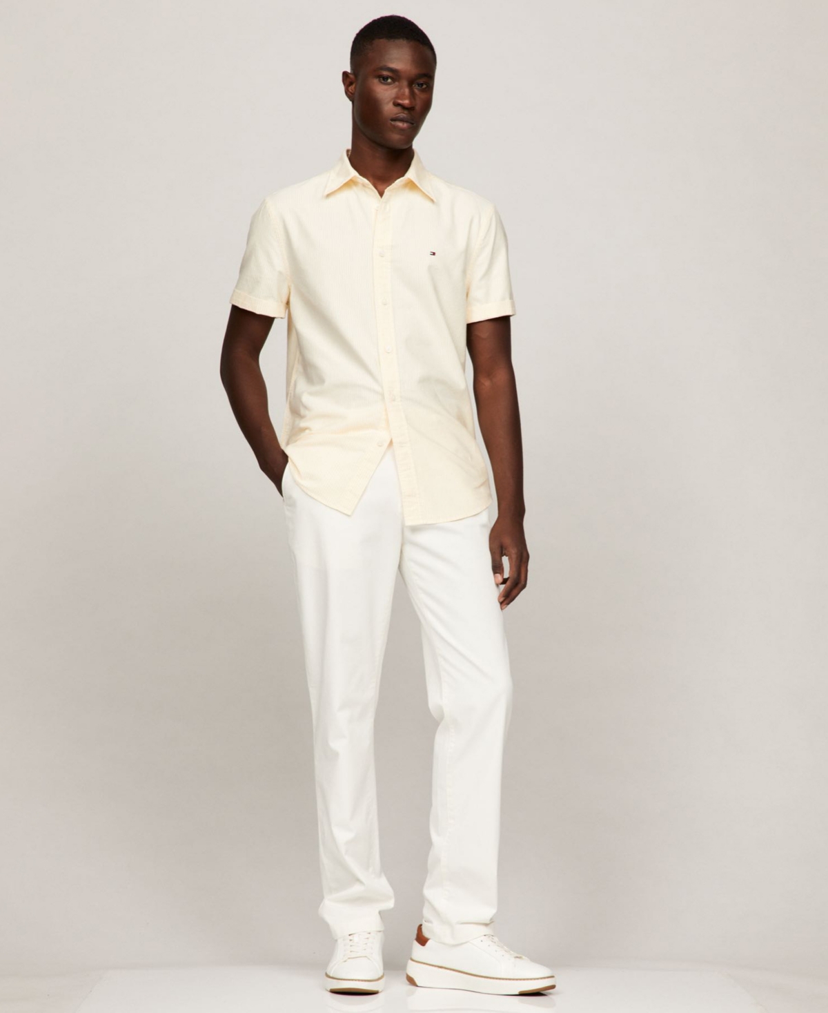 Shop Tommy Hilfiger Men's Oxford Stripe Shirt In Citronella,optic White