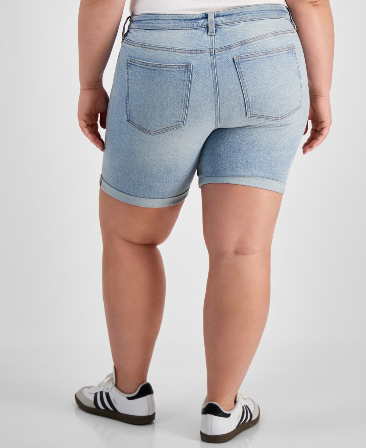 Celebrity Pink Trendy Plus Size Rolled-cuff Denim Shorts In Light Wash