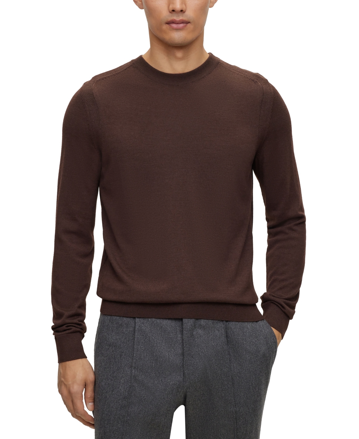 Hugo Boss Boss By  Men's Regular-fit Sweater In Dark Brown