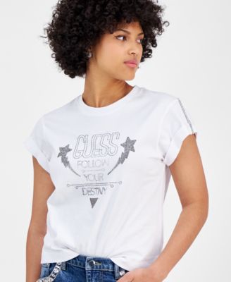 GUESS - Women's Cotton Embellished Graphic-Print Tee