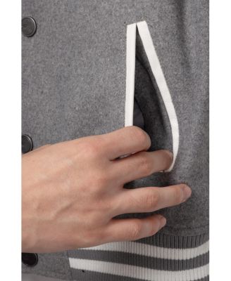 Boy's Wool Varsity Bomber Jacket With Grainy PU Sleeves