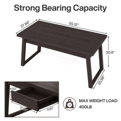 Home Office Executive Desk: 55 Inches Wooden Computer Desk with Drawer, Mid-Century Modern Study Writing Table