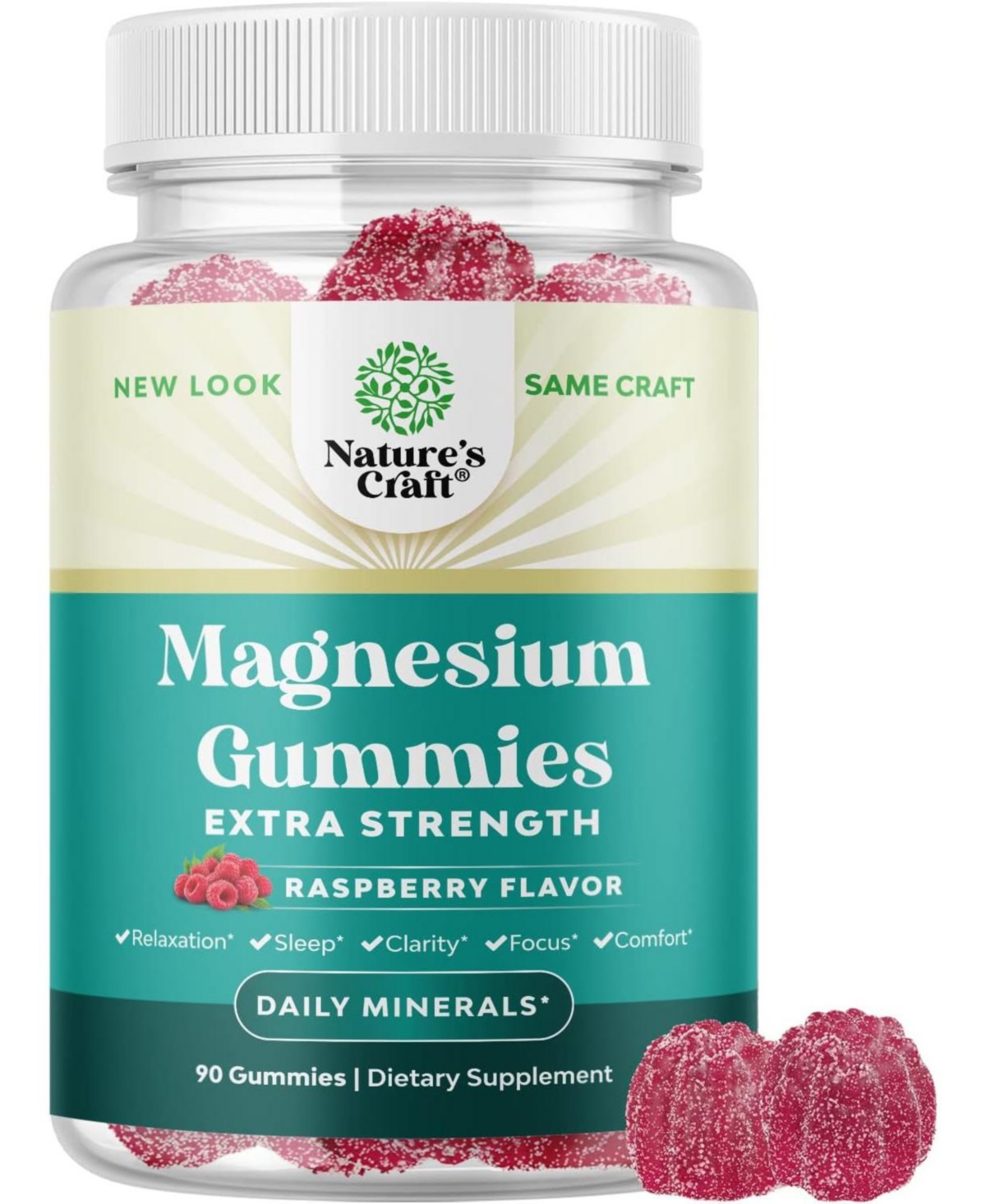 Magnesium Gummies, Relaxing Magnesium Citrate Gummies for Muscle Function and Relaxation Support, Nature's Craft, 90ct - Color may vary