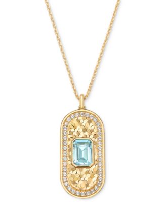 Amethyst (1-1/2 ct. t.w.) & White Topaz (5/8 ct. t.w.) Oval Glitter Texture 18" Pendant Necklace in 14k Gold-Plated Sterling Silver (Also in Sky Blue Topaz)