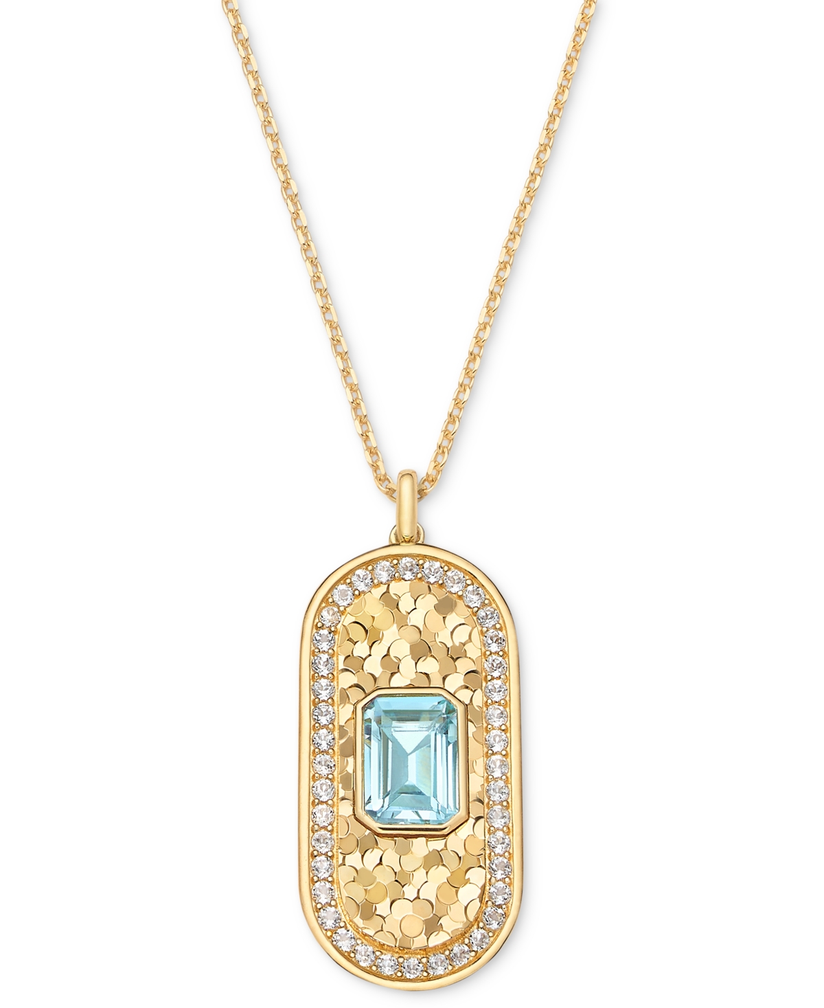 Macy's Amethyst (1-1/2 Ct. T.w.) & White Topaz (5/8 Ct. T.w.) Oval Glitter Texture 18" Pendant Necklace In In Sky Blue Topaz