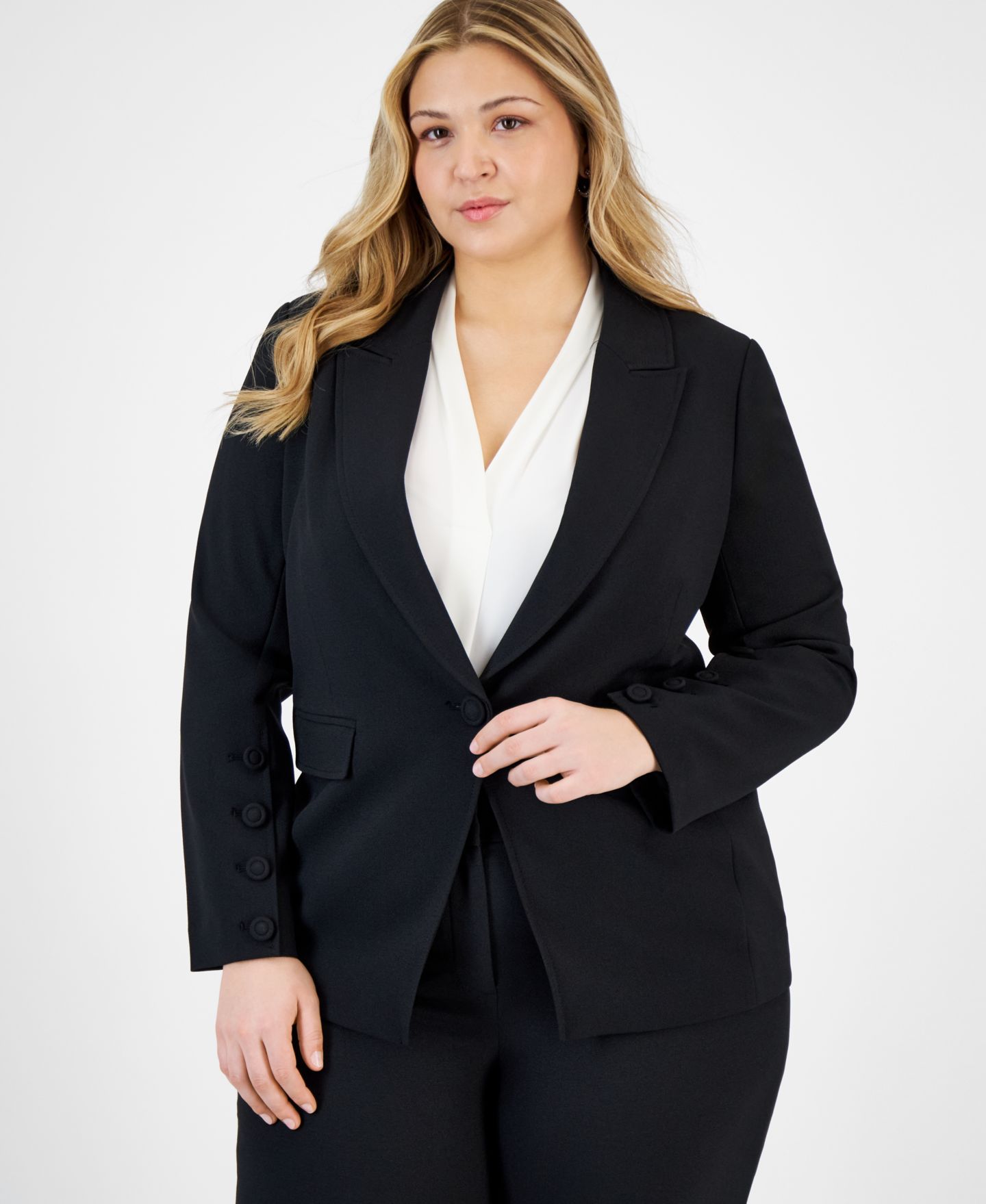 Женский пиджак Tahari ASL Plus Size Long-Sleeve One-Button Blazer, цвет: Чёрный — фото 1