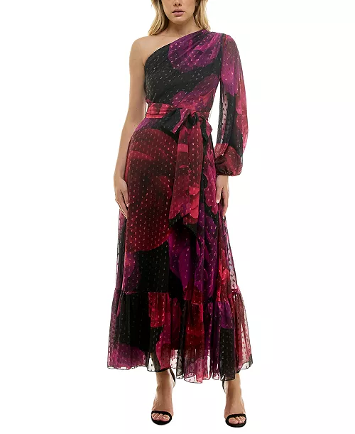 women's printed one-shoulder maxi dress