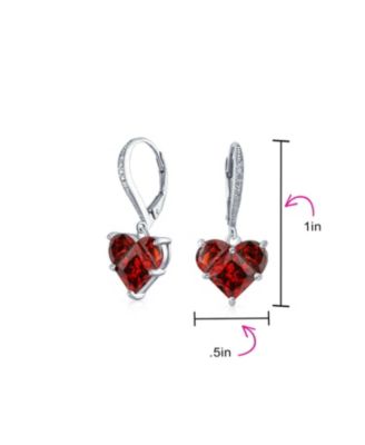 Romantic Red Pink CZ Heart Dangle Chandelier Earrings Sterling Silver