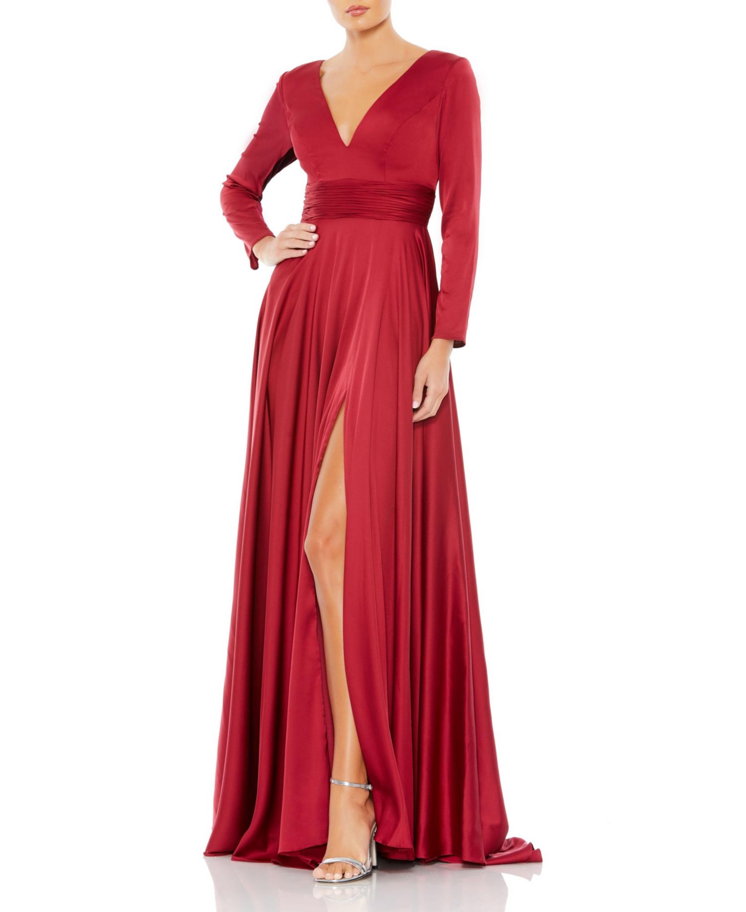 Women's Ieena Long Sleeve Ruched Waist A-Line Gown