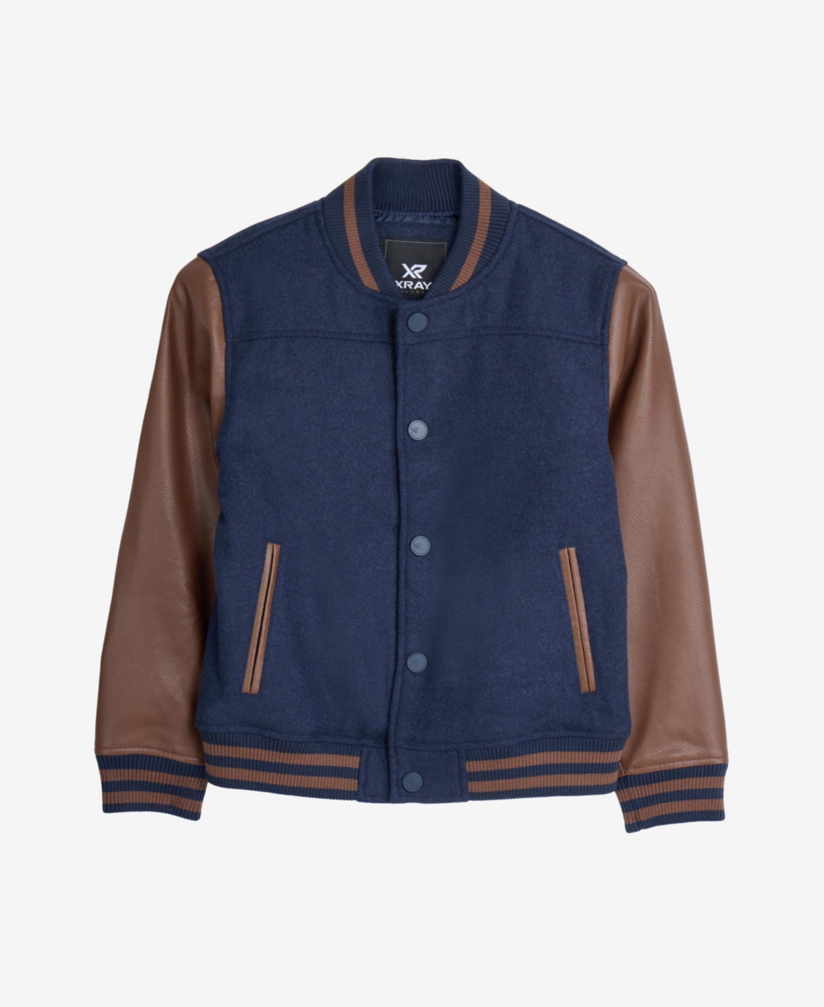 X Ray Boys Wool Varsity Bomber Jacket With Grainy Pu Sleevees -brown