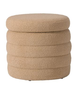 Mid-Century Modern Faux Sherpa Round Storage Ottoman