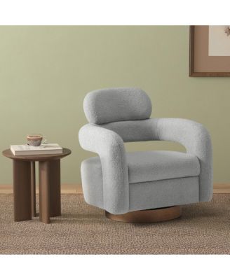 Mid-Century Modern Faux Sherpa Swivel Barrel Accent Chair