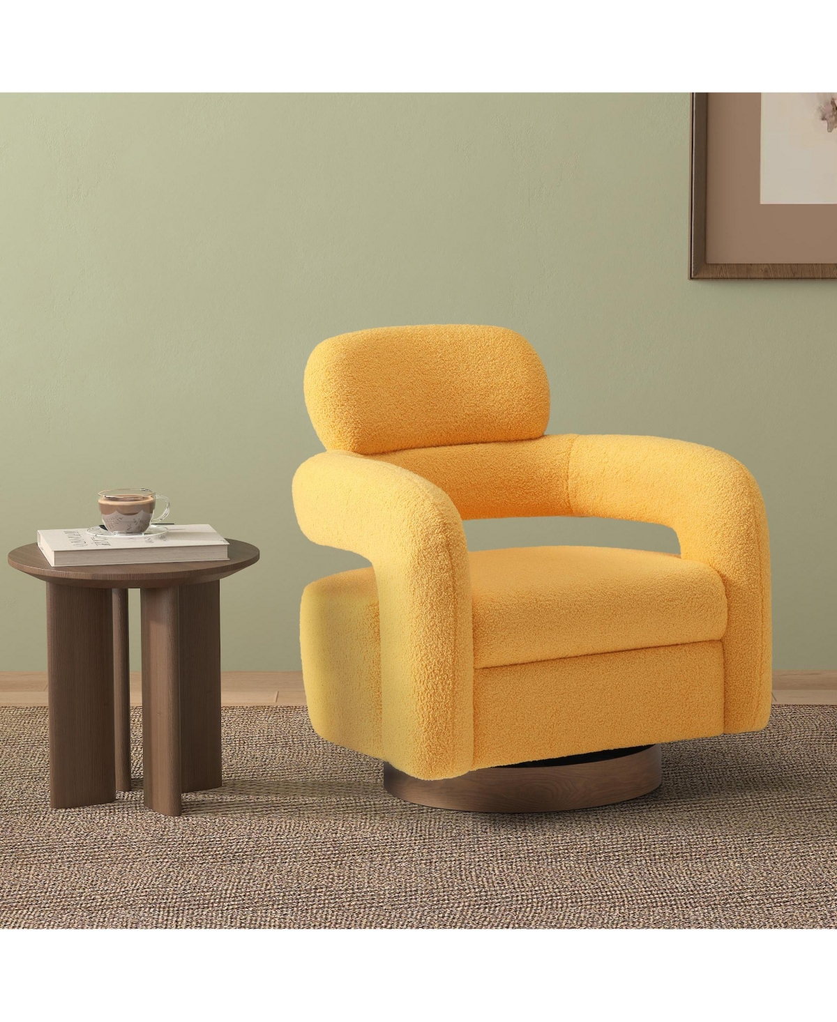 WestinTrends Mid-Century Modern Faux Sherpa Swivel Barrel Accent Chair