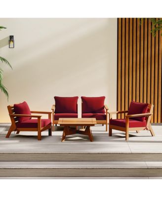 Outdoor 5-Piece Teak Modular Sectional Patio Furniture Sofa Set