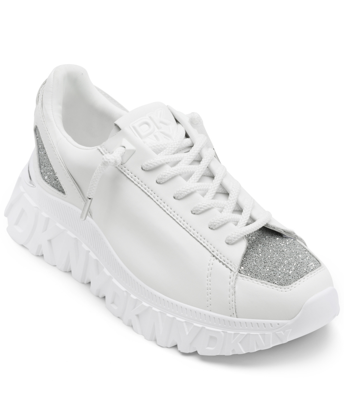Dkny Women's Lacamp Glitter Sneakers In White