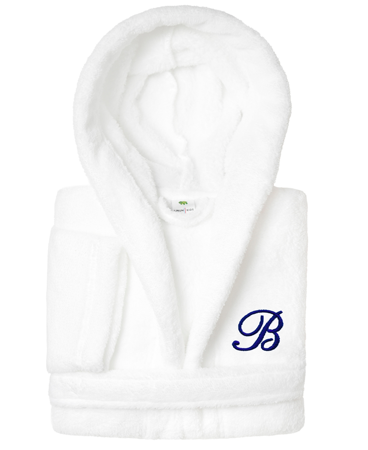 Linum Home Personalized Kids Super Plush Hooded Bathrobe In B White,navy
