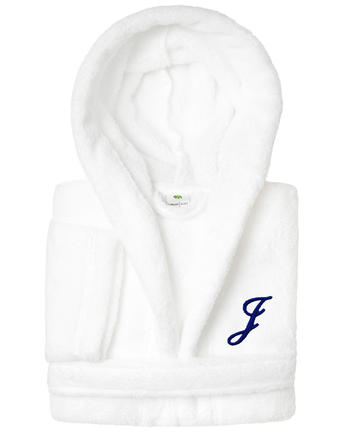 Linum Home Personalized Kids Super Plush Hooded Bathrobe In J White,pink