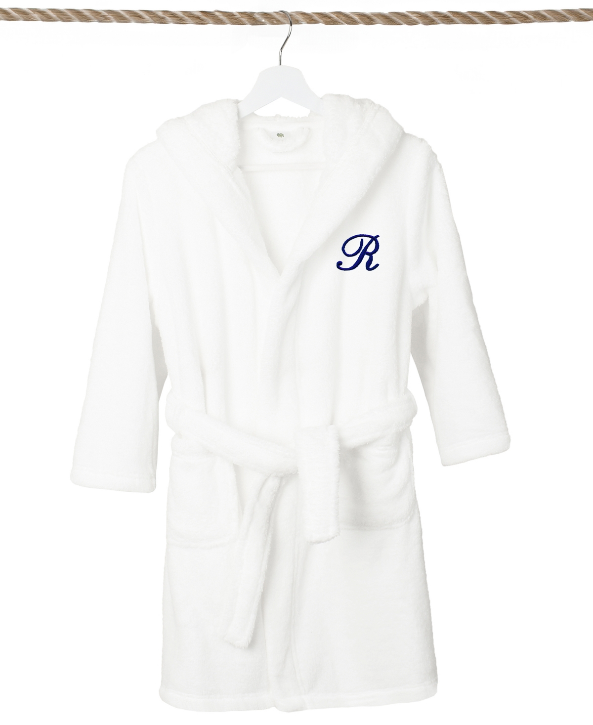 Linum Home Personalized Kids Super Plush Hooded Bathrobe In R White,navy