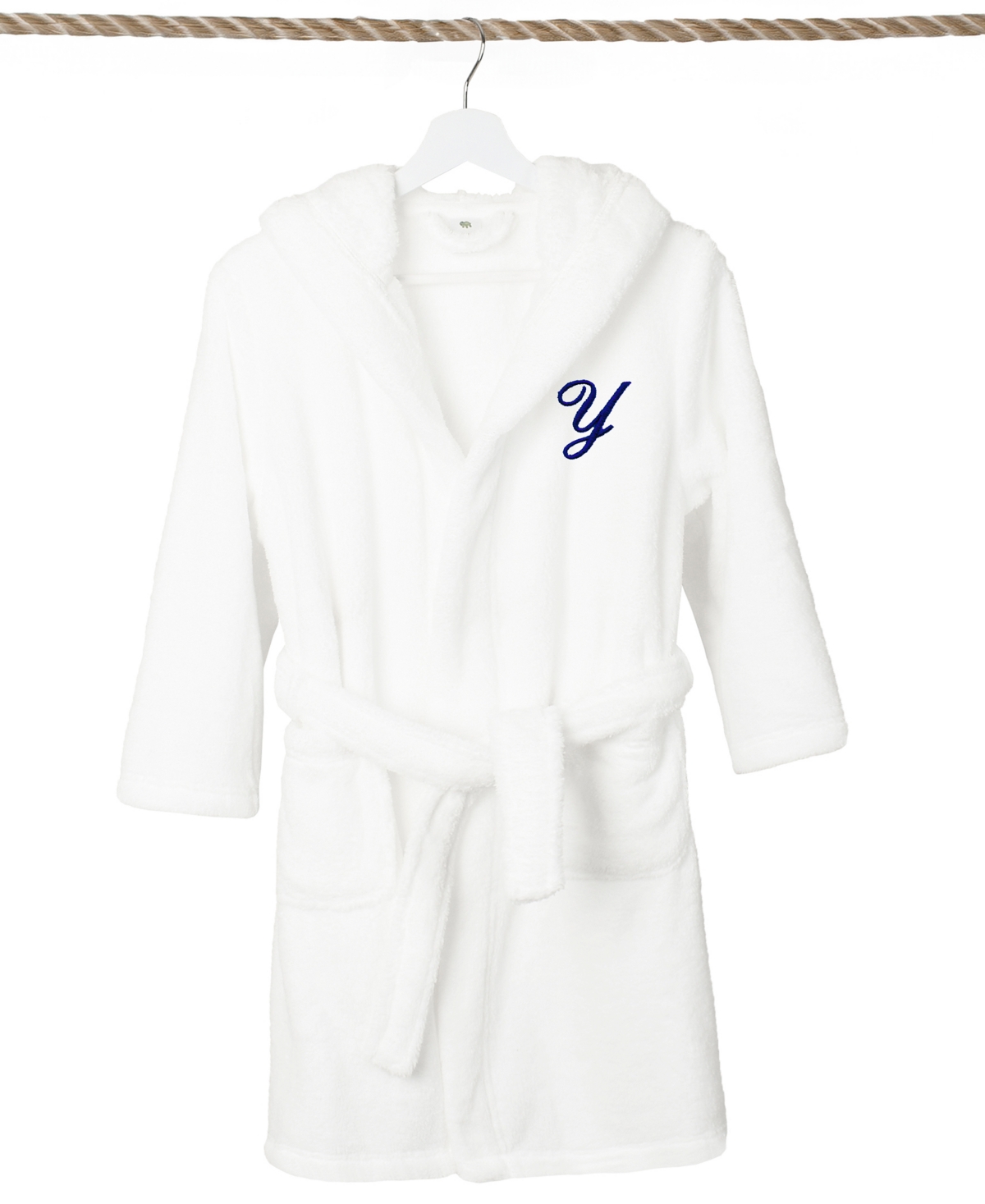 Linum Home Personalized Kids Super Plush Hooded Bathrobe In Y White,navy
