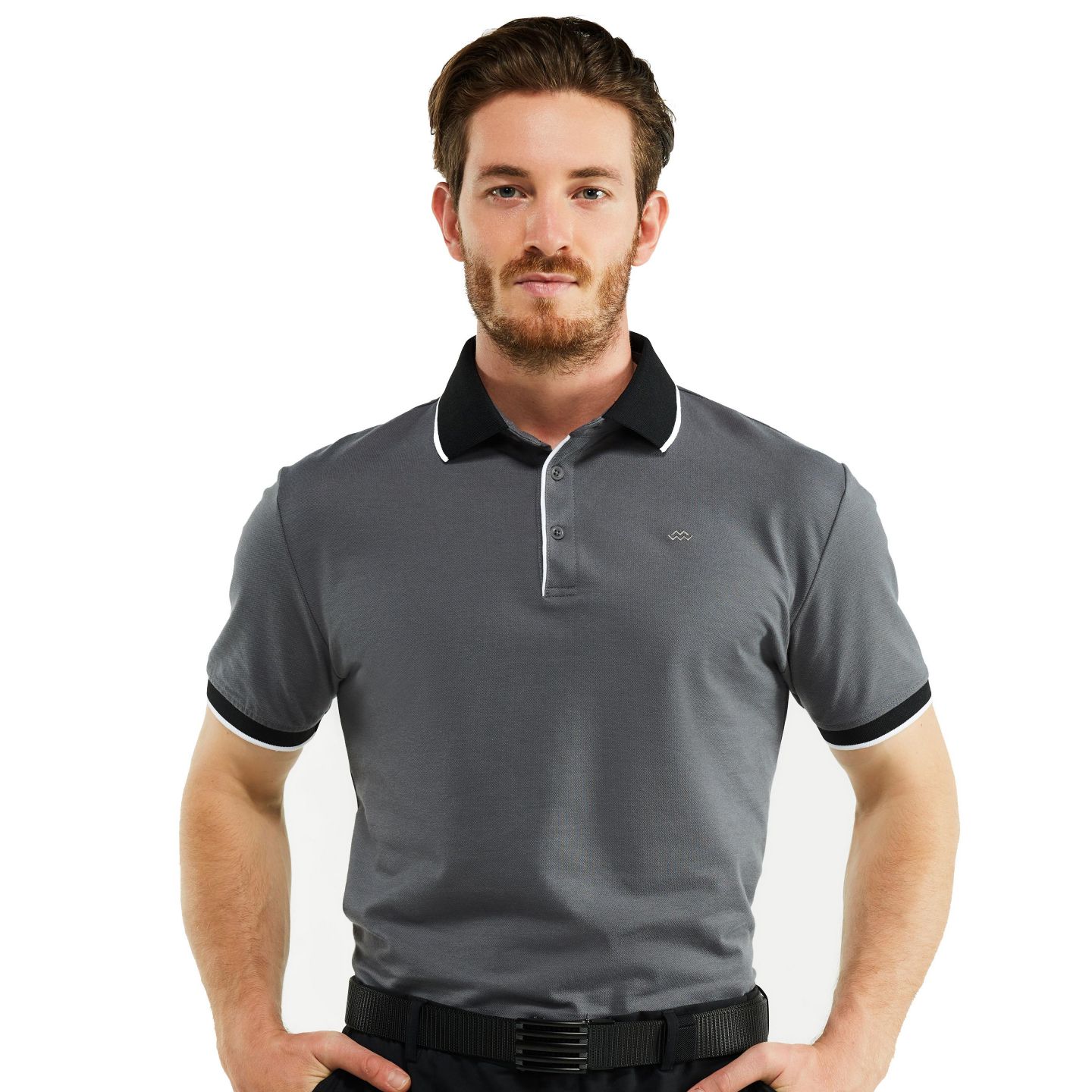 Мужское поло Mio Marino Classic-Fit Cotton-Blend Pique Polo Shirt with Contrast Collar, цвет: Угольный серый — фото 3
