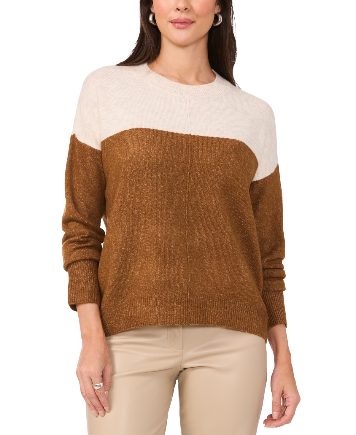Vince Camuto Cozy Extended Shoulder Color Blocked Sweater In Toasted