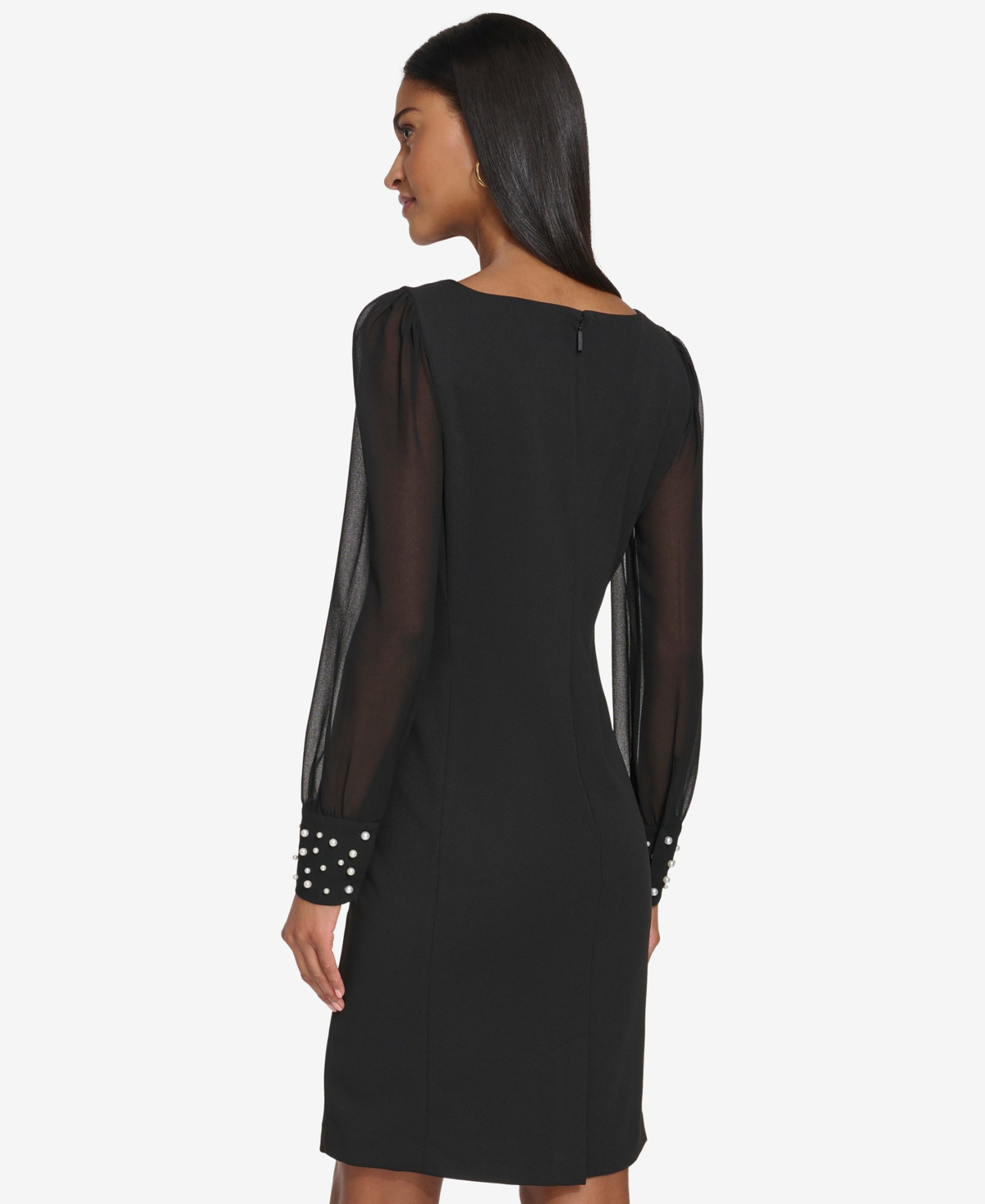 Karl Lagerfeld Women's Illusion-sleeve Beaded-cuff Dress In Black
