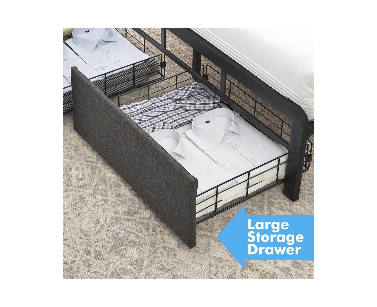gaomon Bed Frame with Led Lights Headboard, Upholstered Bed with Headboard and 2 Storage Drawers, Strong Metal Slats Support, Easy Assembly, No