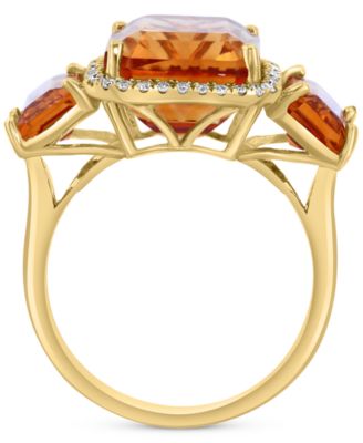 EFFY&reg; Citrine (10 ct. t.w.) & Diamond (1/5 ct. t.w.) Three Stone Ring in 14k Gold