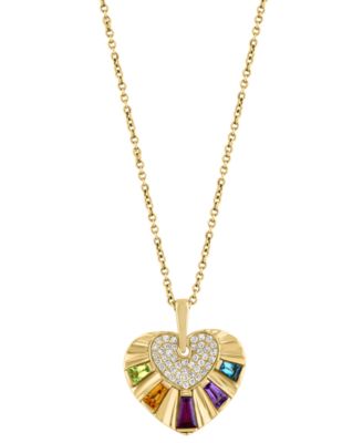 EFFY&reg; Multi-Gemstone (3/4 ct. t.w.) & Diamond (1/6 ct. t.w.) Heart 18" Pendant Necklace in 14k Gold