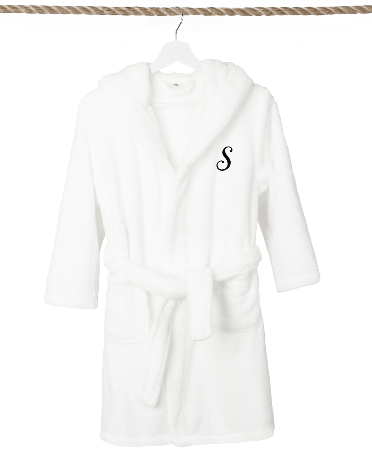 Linum Home Personalized Kids Super Plush Hooded Bathrobe In S White,black
