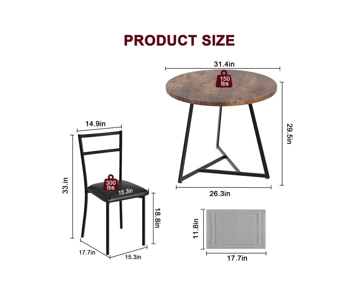 gaomon Round Dining Table Set for 2,Kitchen Table Chairs Set of 2, Small Dining Room Table Set with 2 Upholstered Chairs, Dinette for Small Place,Apar