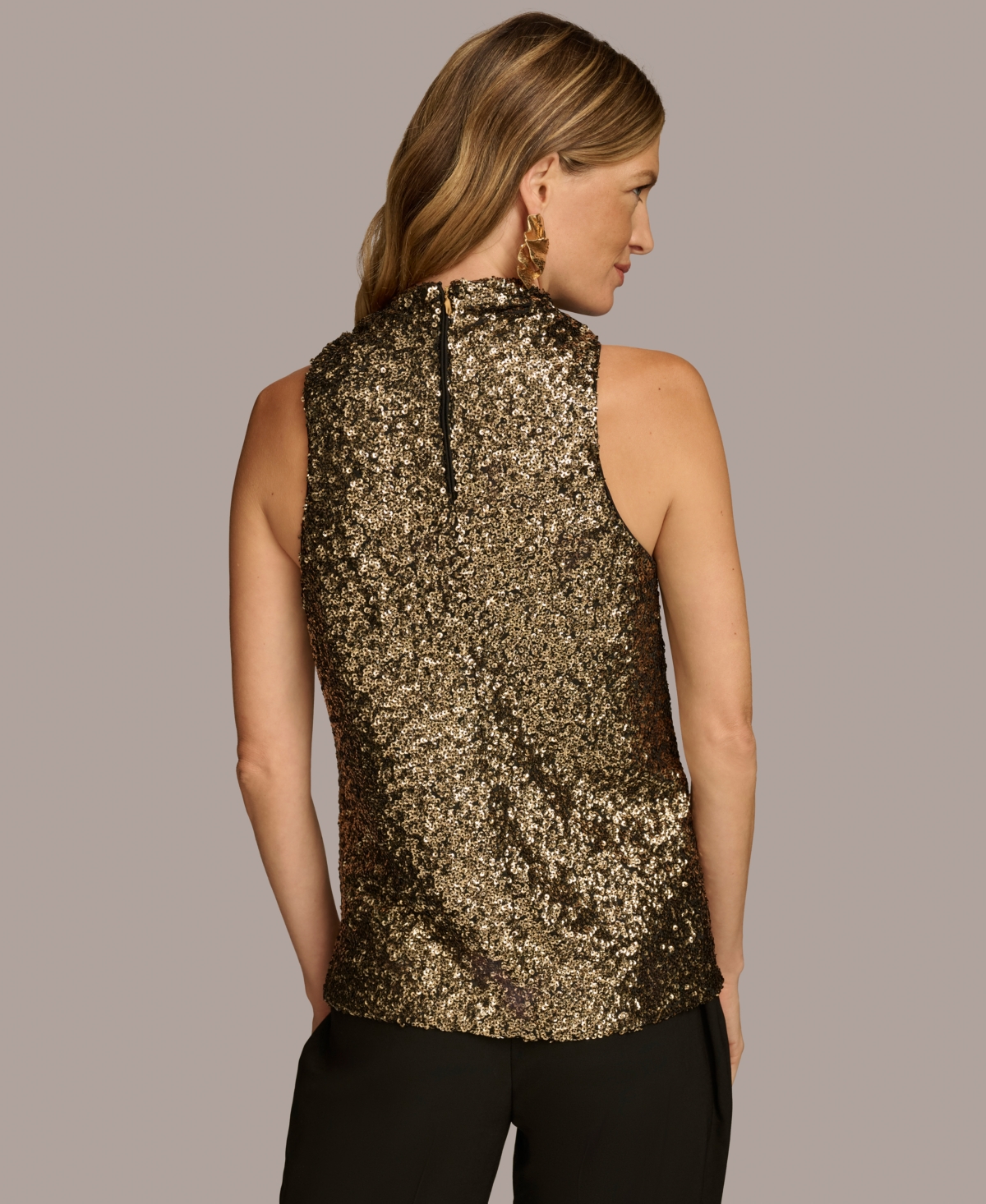Donna Karan New York Women's Sleeveless High Neck Sequin Top -black