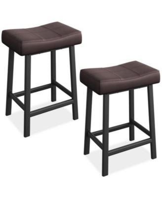 24" Counter Bar Stools, Set of 2 – Curved, PU leather Padded, Upholstered, Easy Assembly, Ideal for Kitchen Islands.