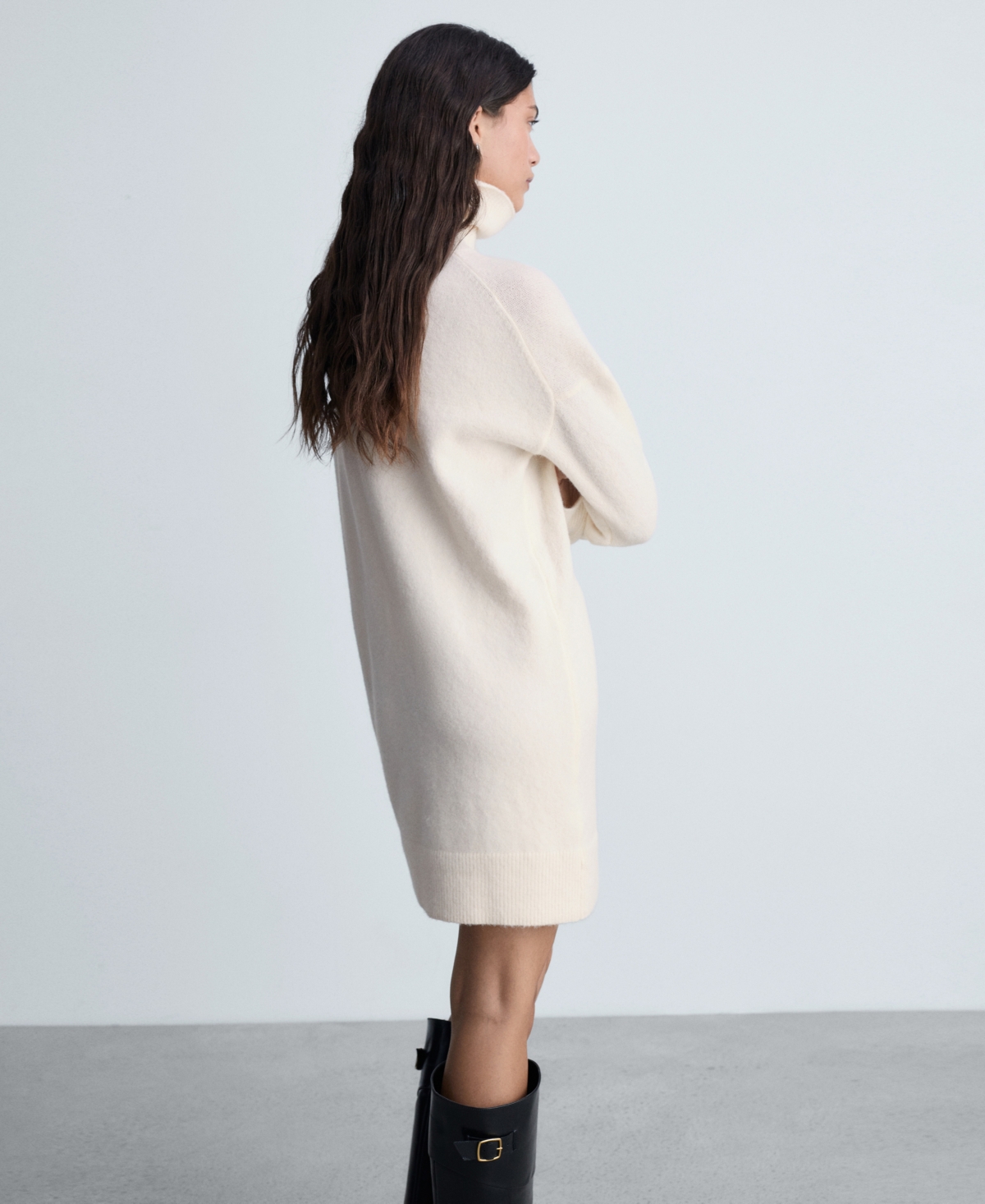 Shop Mango Women's Short Turtleneck Knitted Dress In Ecru