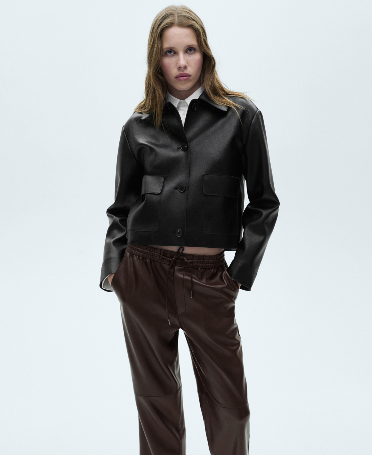 Mango Women's Leather-Effect Elastic Waist Trousers