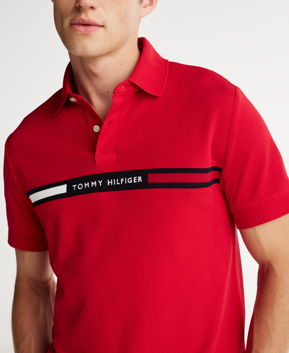 Shop Tommy Hilfiger Men's Big & Tall Short Sleeve Embroidered Chest Stripe Polo Shirt In Medium Red