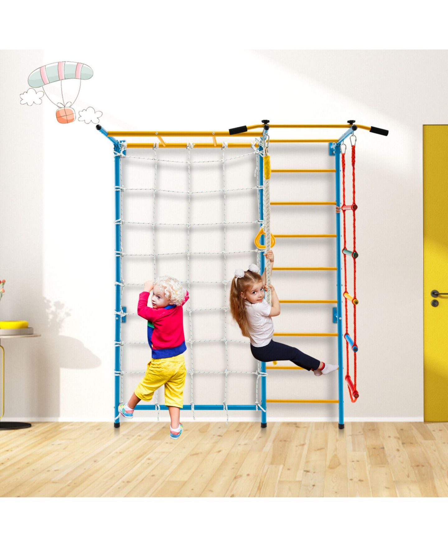 Детские игрушки GOUUN 7-In-1 Swedish Wall Ladder Carbon Steel Indoor Gym Playground Set, Ages 3+ — фото 7