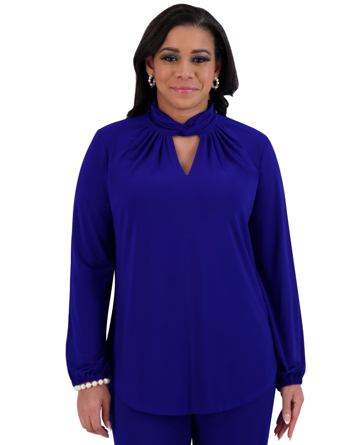 Women's Twisted Mock Neck Long-Sleeve Top Regular & Plus - Crimson